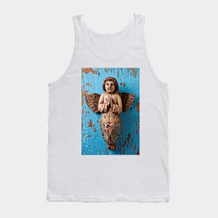 Angel on blue wooden wall Tank Top